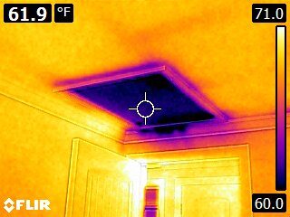 FLIR infrared imaging tool shows a cold attic hatch
